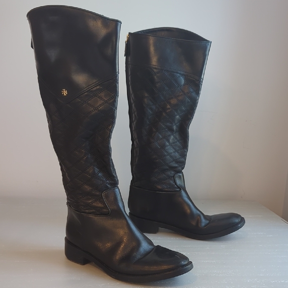 Tory Burch Claremont Quilted Riding Boots Black 🖤 size 10